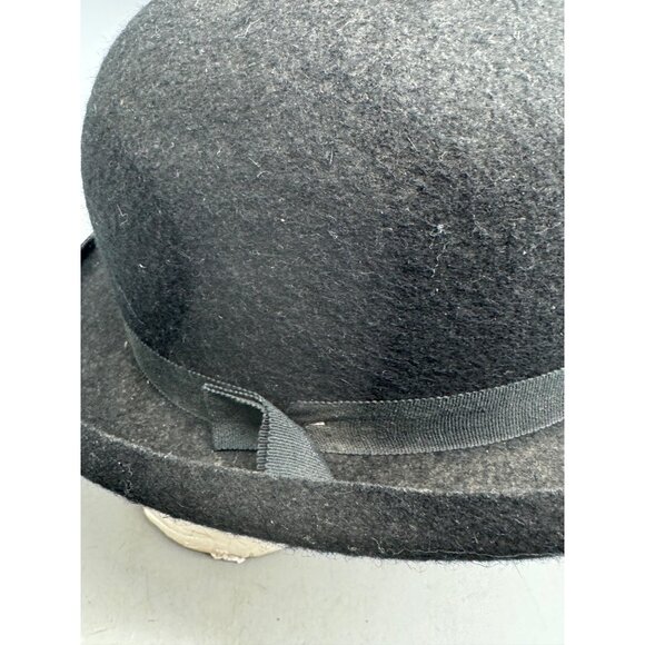 Vintage Ladies solid Black Bowler Debry Hat hard 10x12" READ - Picture 2 of 9
